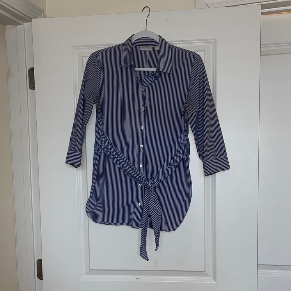 New York & Company Blue Striped Button Down Shirt